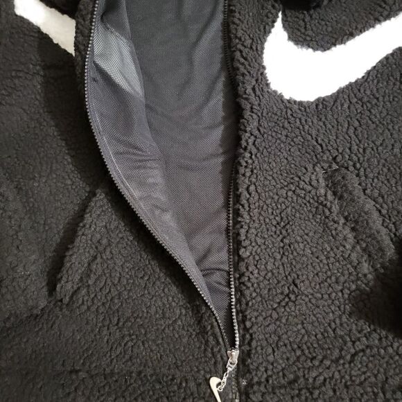 Nike Sportswear Swoosh Teddy Sherpa Jacket Black White Dunk Low Quilt Size M New - Picture 12 of 17